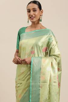 Light golden woven art silk saree with blouse
