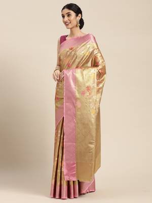 Antique gold woven art silk saree with blouse 1