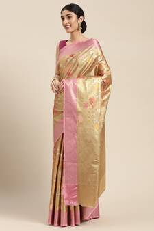 Antique gold woven art silk saree with blouse