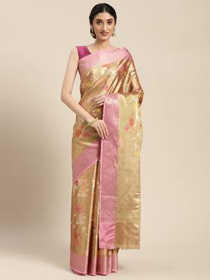 Antique gold woven art silk saree with blouse 2