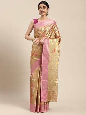 Antique gold woven art silk saree with blouse 3