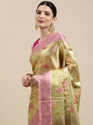 Gold woven art silk saree with blouse 1