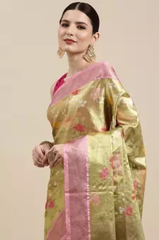 Gold woven art silk saree with blouse