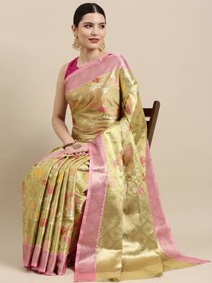 Gold woven art silk saree with blouse 2