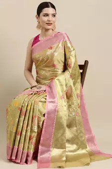 Gold woven art silk saree with blouse