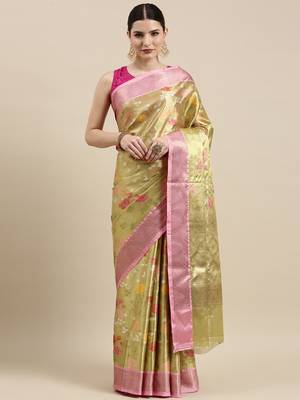 Gold woven art silk saree with blouse 3