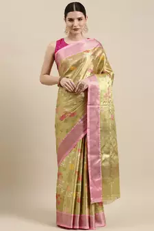 Gold woven art silk saree with blouse