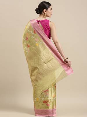 Gold woven art silk saree with blouse 4