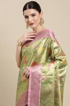 Light golden woven art silk saree with blouse