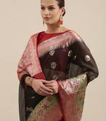 Black woven art silk saree with blouse