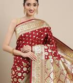 Maroon woven katan silk saree with blouse