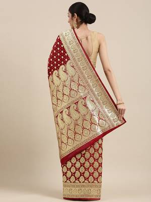 Maroon woven katan silk saree with blouse 4