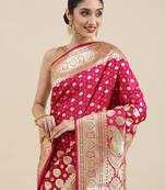 Pink woven katan silk saree with blouse