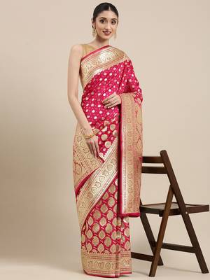 Pink woven katan silk saree with blouse 2