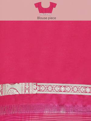 Pink woven katan silk saree with blouse 5