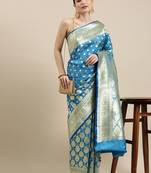 Blue woven katan silk saree with blouse