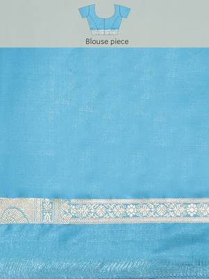 Blue woven katan silk saree with blouse 5