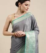 Grey woven art silk sarees saree with blouse
