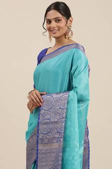Turquoise woven art silk sarees saree with blouse
