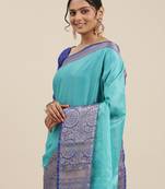 Turquoise woven art silk sarees saree with blouse