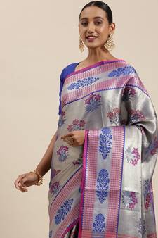 Blue woven Faux kanchipuram silk saree with blouse