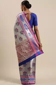 Blue woven Faux kanchipuram silk saree with blouse