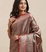 Gold woven kanchipuram silk blend saree with blouse