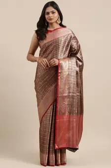 Gold woven kanchipuram silk blend saree with blouse