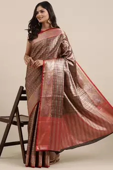 Gold woven kanchipuram silk blend saree with blouse