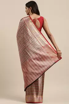Gold woven kanchipuram silk blend saree with blouse