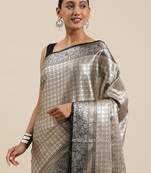 Black woven Faux kanchipuram silk saree with blouse