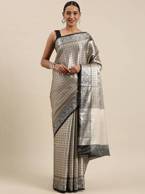 Black woven Faux kanchipuram silk saree with blouse 2
