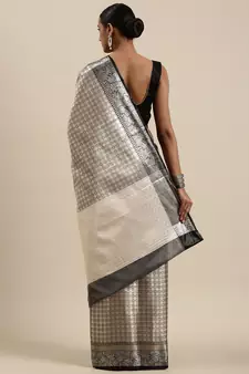 Black woven Faux kanchipuram silk saree with blouse