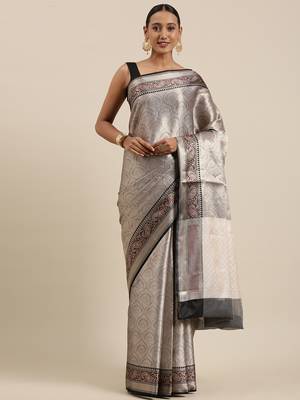 Silver woven kanchipuram silk saree with blouse 1