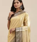 Gold woven kanchipuram silk blend saree with blouse