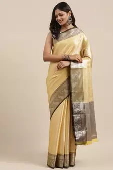 Gold woven kanchipuram silk blend saree with blouse