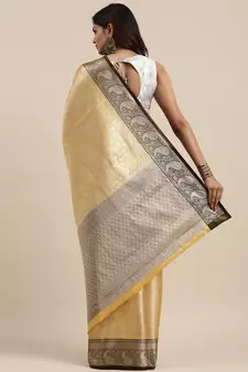 Gold woven kanchipuram silk blend saree with blouse