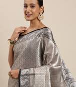 Black woven Faux kanchipuram silk saree with blouse