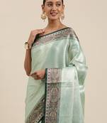 Blue woven kanchipuram silk blend saree with blouse