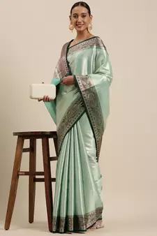 Blue woven kanchipuram silk blend saree with blouse