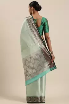 Blue woven kanchipuram silk blend saree with blouse
