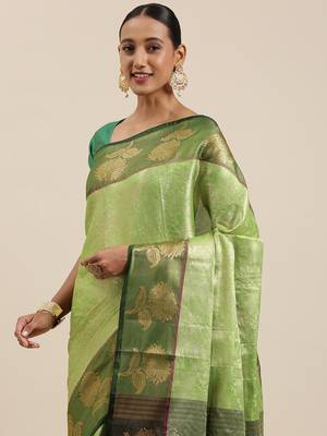Green woven Faux kanchipuram silk saree with blouse 1