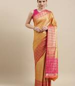 Gold woven kanchipuram silk blend saree with blouse