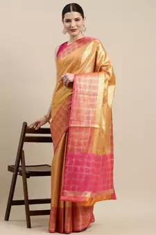 Gold woven kanchipuram silk blend saree with blouse