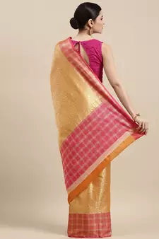 Gold woven kanchipuram silk blend saree with blouse