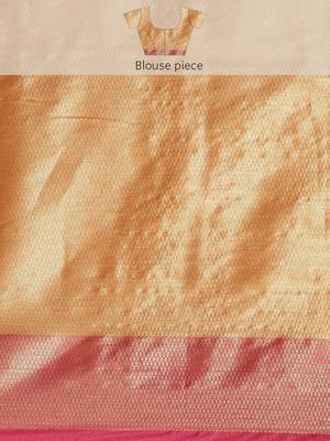 Gold woven kanchipuram silk blend saree with blouse 5