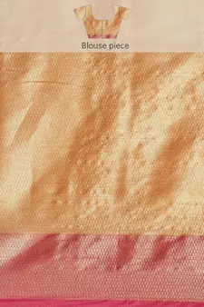 Gold woven kanchipuram silk blend saree with blouse