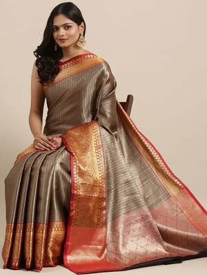 Black woven Faux kanchipuram silk saree with blouse 2