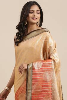 Beige woven Faux kanchipuram silk saree with blouse