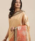 Beige woven Faux kanchipuram silk saree with blouse
